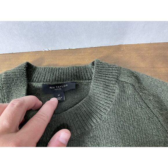 Ann Taylor Sweater Womens Small Petite Tie Sleeve Green Wool Cashmere Blend - Picture 4 of 11
